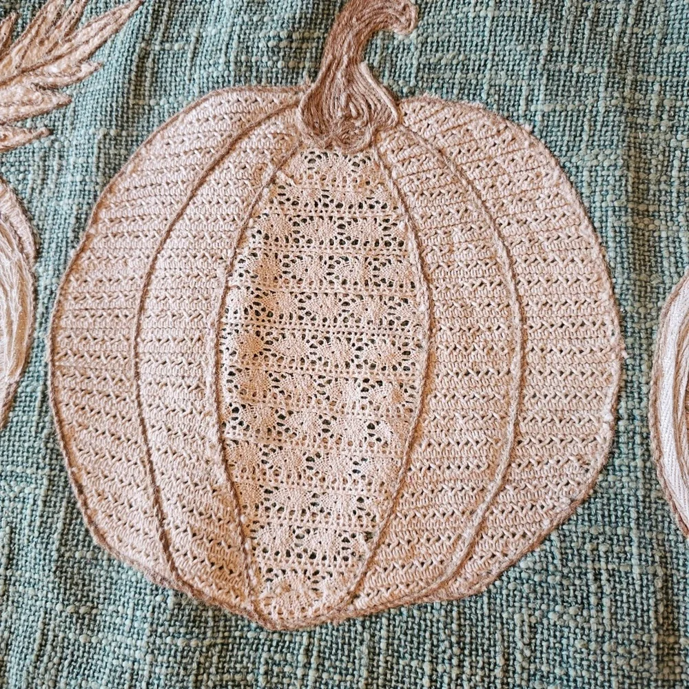Lillian August Sage Green Embroidered Pumpkin Table Runner Fall Decor 48 Inch
